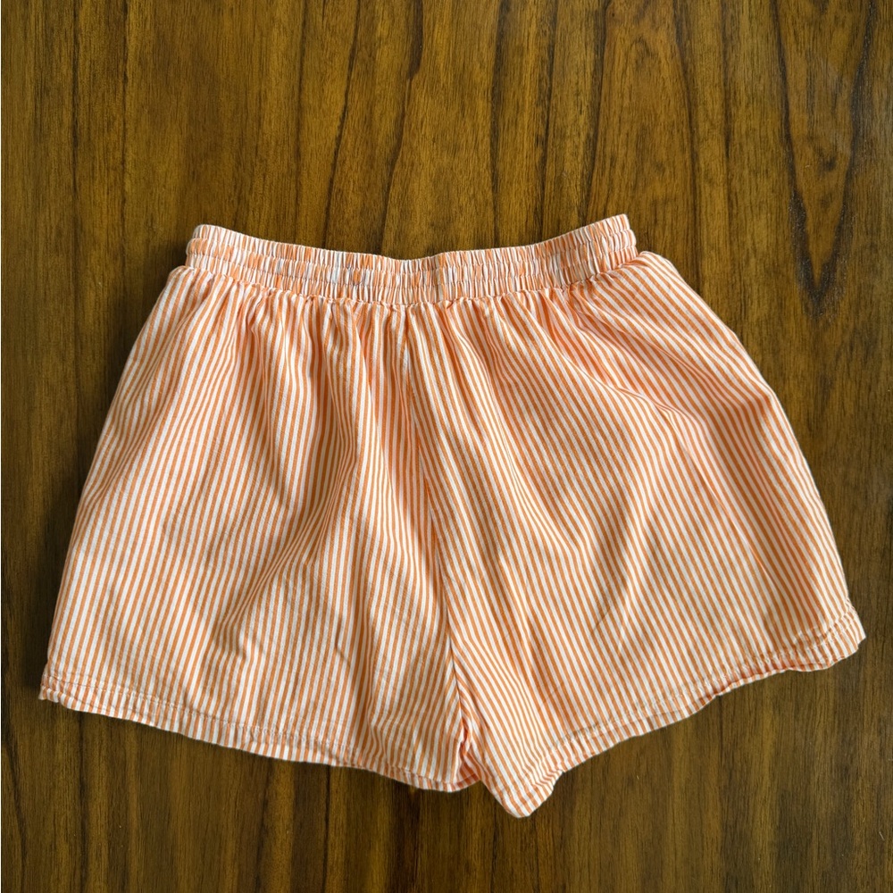Women’s High Waist Striped Drawstring Shorts - Peach/White - Picture 6 of 6